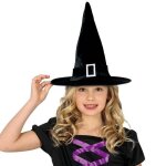 Chapeau de sorcire - enfant - velours noir - ruban argent - boucle rectangle - dguisement halloween ...