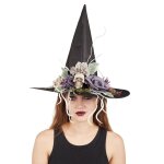 Chapeau de sorcire fleuri adulte - noir - accessoire de dguisement pour halloween