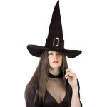 Chapeau sorcière velours - déguisement - adulte - noir - boucle argentée Chapeau sorcière velours - déguisement - adulte - noir - boucle argentée