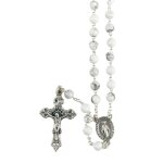 Chapelet agate blanche croix coffret
