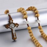 Chapelet croix avec mdaillon saint benoit bois clair mdaille miraculeuse rosaire bijou religieux chrtien ...