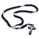 Chapelet croix avec mdaillon saint benoit bois fonc mdaille miraculeuse rosaire bijou religieux chrtien ...