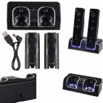 Chargeur de batterie pour manettes wii - nintendo - lot de 3 - batterie 4800mah - couleur bleu