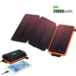 Chargeur sans fil solaire 3 panneau 24000mah dual usb haute conversion d?energie portable power bank ...