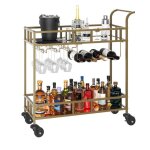Chariot de bar � roulettes 2 niveaux ? �tag�res miroir porte - bouteilles et verres dessert roulant m�tal ...