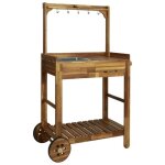 Chariot de cuisine de jardin en bois dacacia - vidaxl - 92x435x1415 cm - tiroir tagre et 9 crochets ...