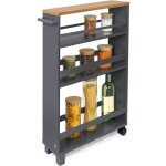 Chariot cuisine à roulettes anthracite - bomoe - hylla - 3 compartiments - bois fsc Chariot cuisine à roulettes anthracite - bomoe - hylla - 3 compartiments - bois fsc