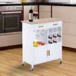 Desserte de cuisine - homcom - sur roulettes - multi - rangements - bois massif et bambou - 76 x 40 x ...
