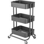 Chariot desserte - gris - 3 bacs de rangement - acier au carbone - roulettes