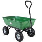 Chariot de jardin à main 75l vert avec benne basculante remorque 4 pneus max 300 kg jardinage Chariot de jardin à main 75l vert avec benne basculante remorque 4 pneus max 300 kg jardinage