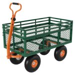 Chariot de jardin renforc� en acier?capacit� 500 - 1200 lbs roues 10 (25 cm)c�t�s maill�s amovibles poign�e ...