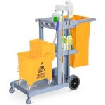 Chariot - poubelle chariot de nettoyage professionnel 3 plateaux sac grande rsistance fourni jaune gris ...