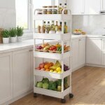 Chariot de rangement multifonctionnel - lunsy - 41x28x128 cm - blanc - 5 niveaux - roulettes pivotantes ...