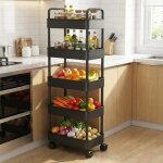 Chariot de rangement multifonctionnel - lunsy - 41x28x128 cm - noir - 5 niveaux - roulettes pivotantes ...