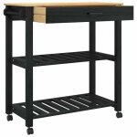 Chariot roulant / desserte noir - lemon� chariot de cuisine noir - 885x40x84cm - bois de pin massif 466 ...