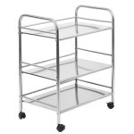 Chariot de service acier inox chrom� - yipeema - 3 niveaux - roulant - meuble de cuisine