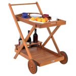 Chariot de service en bois dacacia avec tablette / plateau amovible desserte