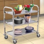 Chariot de service desserte de cuisine 3 tagres acier inox chrom avec roulettes - yis - 95 x 50 x ...