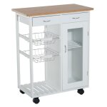 Chariot de service desserte de cuisine  roulettes multi - rangements 70l x 37l x 85h cm plateau bois ...