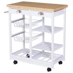 Chariot de service desserte de cuisine  roulettes multi - rangements 74l x 37l x 76h cm plateau bois ...