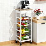 Chariot de service desserte � roulettes multi - rangements 4 paniers m�tal + tiroir bois de pin 37 x ...