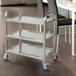 Chariot de service - inox - 3 plateaux - 4 roulettes - desserte de cuisine - rangement pratique