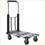 Chariot de transport pliable - 150 kg charge - plateforme extensible - poign�e r�glable - m�tal noir ...