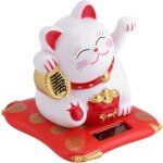Chat porte bonheur maneki neko blanc&rouge energie solaire hb057 Chat porte bonheur maneki neko blanc&rouge energie solaire hb057