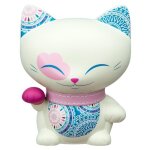 Chat porte bonheur mani the lucky cat blanc cass� collier rose 11cm