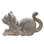 Chat statue d�coration couleur brun gris taupe de 19x11x7cm collection chat