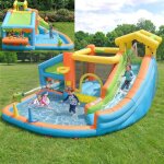 Ch�teau gonflable pour enfants - 360x350x210 cm - multicolore - tissu oxford - soufflerie 580w - toboggan ...