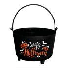 Chaudron - happy halloween - 24x23x15cm - plastique - noir - décoration de fête Chaudron - happy halloween - 24x23x15cm - plastique - noir - décoration de fête