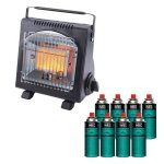 Chauffage � gaz portable 1700w c�ramique + 8 cartouches gaz allumage piezo thermocouple ods camping p�che ...