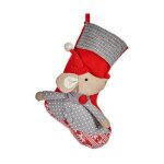 Chaussette de nol - souris rouge gris blanc crme - 33x4x50 cm - dcoration intrieure