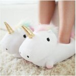 Chaussons licorne lumineux - cadeau maestro - blanc et violet - femme - synthtique