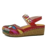Chaussures femme - sabot - laura vita - cuir rouge - talon�compens�