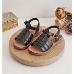 Chaussures - sandales - fille - cuir - noir - type spartiates - fermeture boucle - du 31 au 36