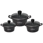 Batterie de cuisine - cheffinger - 6 pi�ces - fonte daluminium - poign�es amovibles - verre tremp�