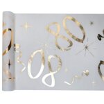 Chemin de table anniversaire - blanc et or - 80 ans