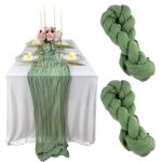 Chemin de table �tamine vert sauge rustique - 2 pi�ces vert 90�300cm - chemin table gaze d�co campagne ...