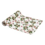 Chemin de table - feeric christmas - 28 x 300 cm - tissu polyester - beige avec houx vert et rouge