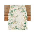 Chemin de table imprim� eucalyptus vert d�coration de table moderne en polyester lavable pour cuisine ...