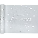 Chemin de table intiss anniversaire blanc et argent 5m x 30 cm - argent