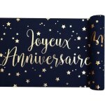 Chemin de table joyeux anniversaire bleu marine mtallis