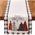Chemin de table - noël - lin - carreaux noir et blanc - 33x183cm - intérieur Chemin de table - noël - lin - carreaux noir et blanc - 33x183cm - intérieur