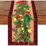 Chemin de table - noël - motif baies rouges - polyester - 33x183cm - intérieur Chemin de table - noël - motif baies rouges - polyester - 33x183cm - intérieur