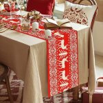 Chemin de table - nol - rouge - 28 x 270 cm - tissu en mlange de lin - dcoration festive