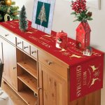 Chemin de table de no�l rouge nappe et chemin de table d�co no�l en lin avec flocon de neige elk or nappe ...
