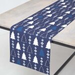 Chemin de table de nol sapins bleu en coton 35 x 250 cm