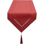 Chemin de table - openwork - rouge - 32x180cm - tissu semblable au lin - dcoration intrieure